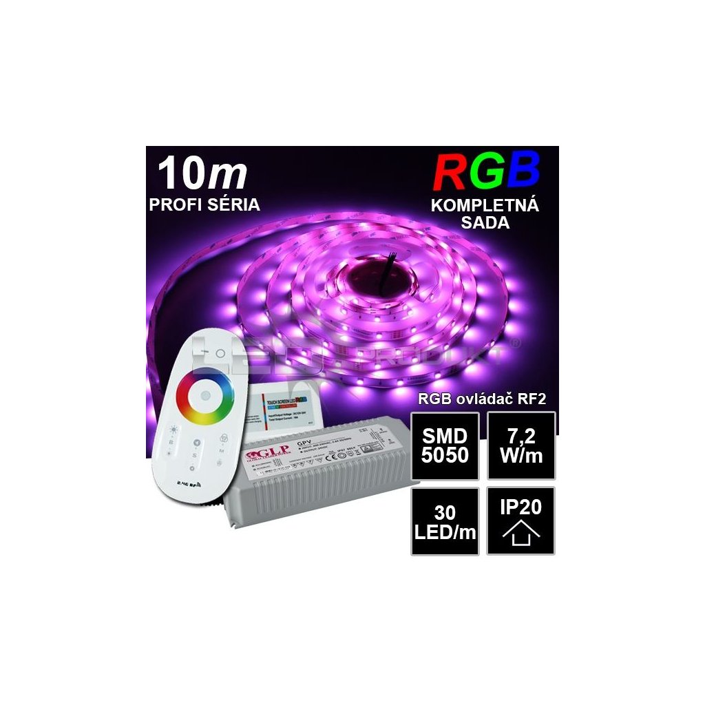 5569 10m profi led pasik smd5050 rgb 30led m ip20 24v rf2 kompletna sada