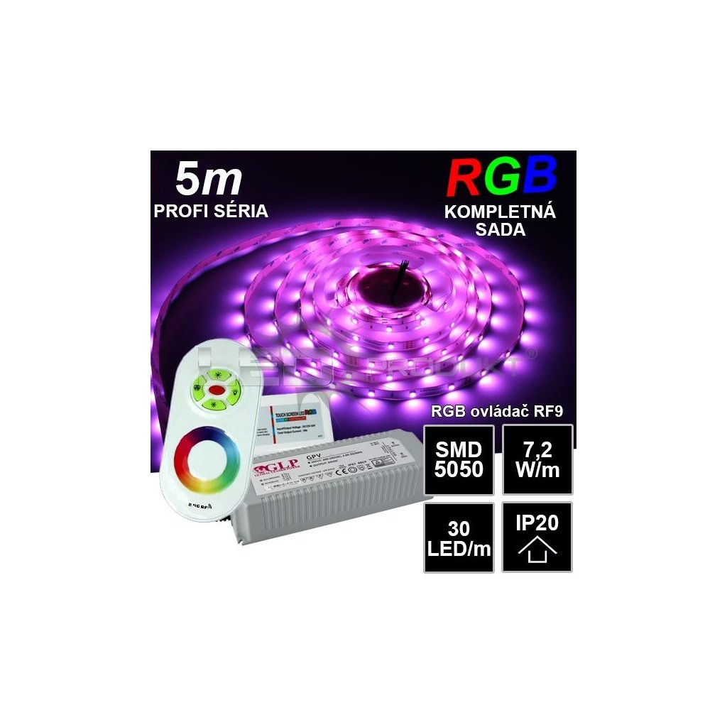 5572 5m profi led pasik smd5050 rgb 30led m ip20 24v rf9 kompletna sada