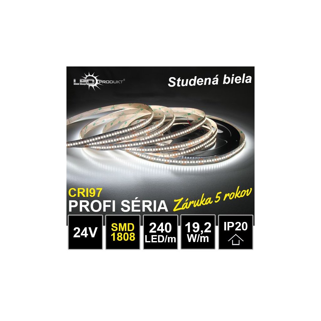 6796 profi led pasik 240led m smd1808 studena biela cri97 ip20 24v 19 2w m zaruka 5 rokov