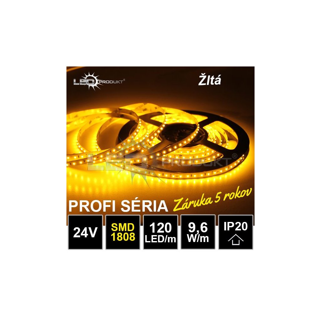 6919 5m profi led pasik 120led m smd1808 zlty ip20 24v zaruka 5 rokov