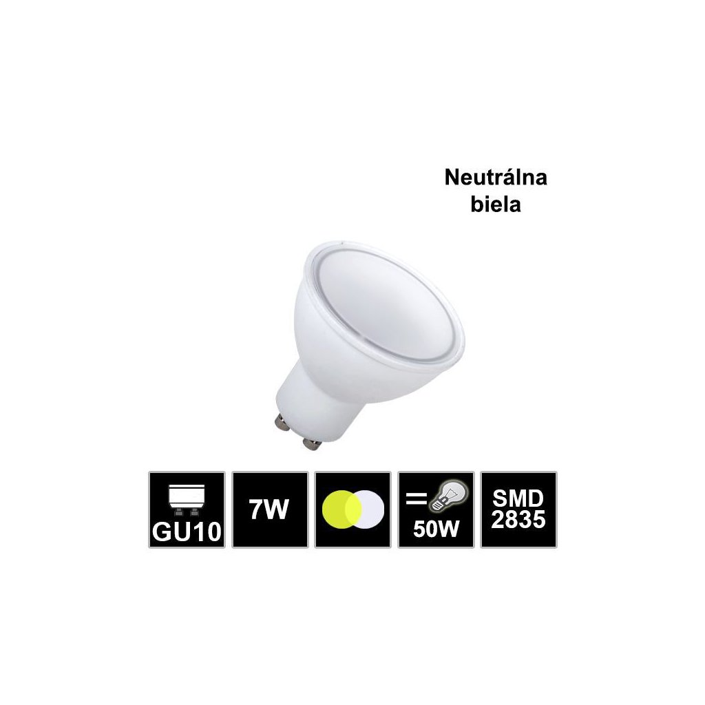 7168 led ziarovka gu10 7w smd2835 neutralna biela