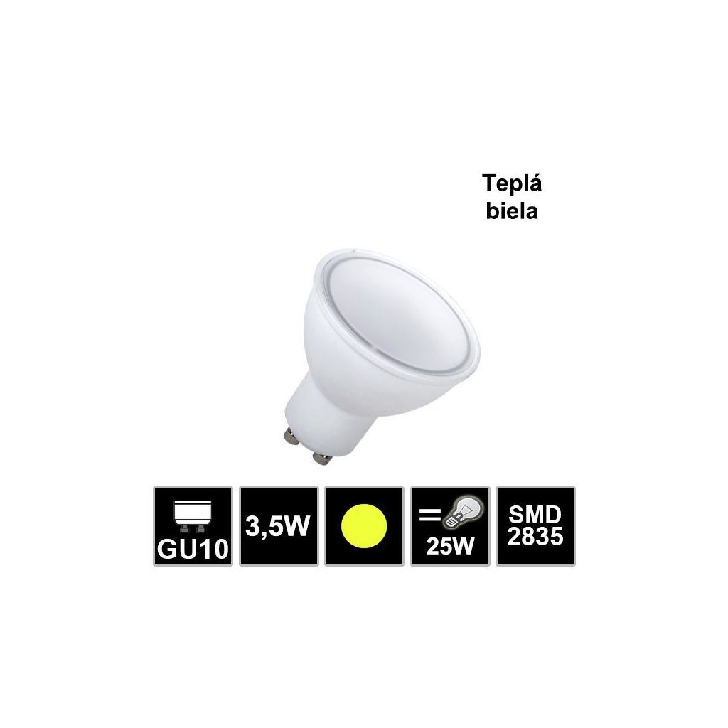 7234 led ziarovka gu10 3 5w smd2835 tepla biela
