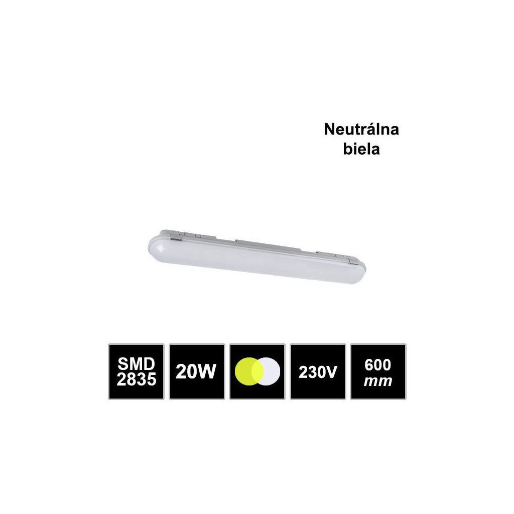 7243 vodeodolne stropne led svietidlo 20w 600mm 4000k 4300k ip65