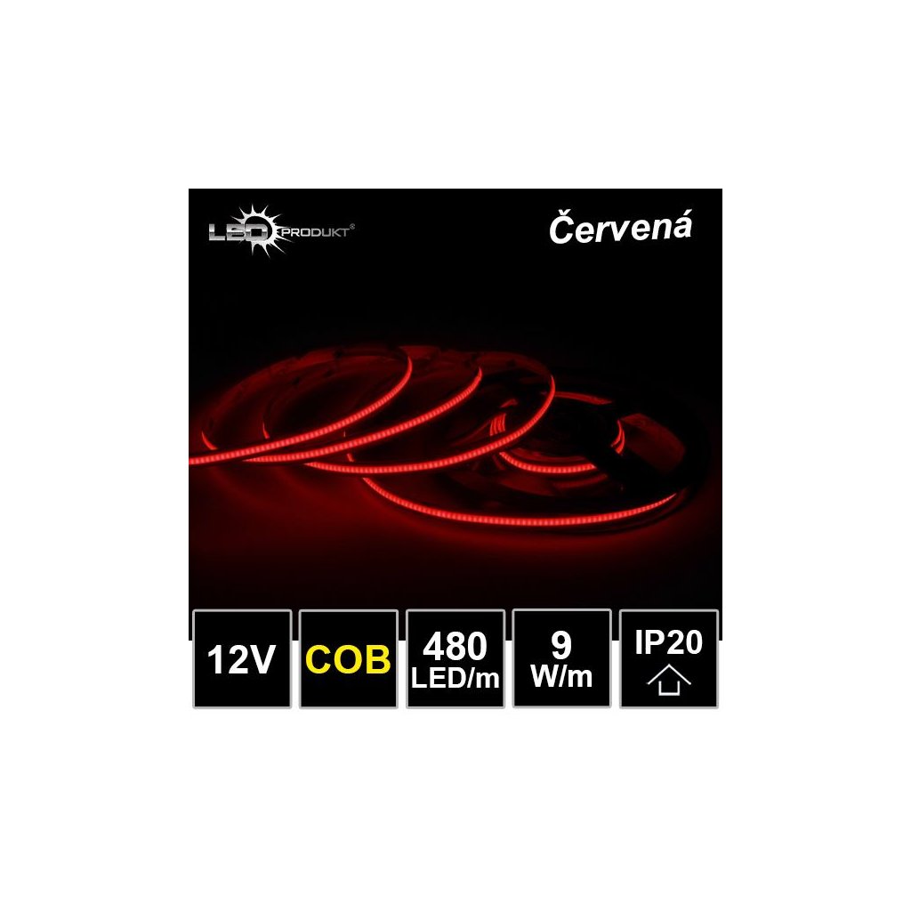 7288 5m led pasik 480led m cob 9w m cervena ip20 12v