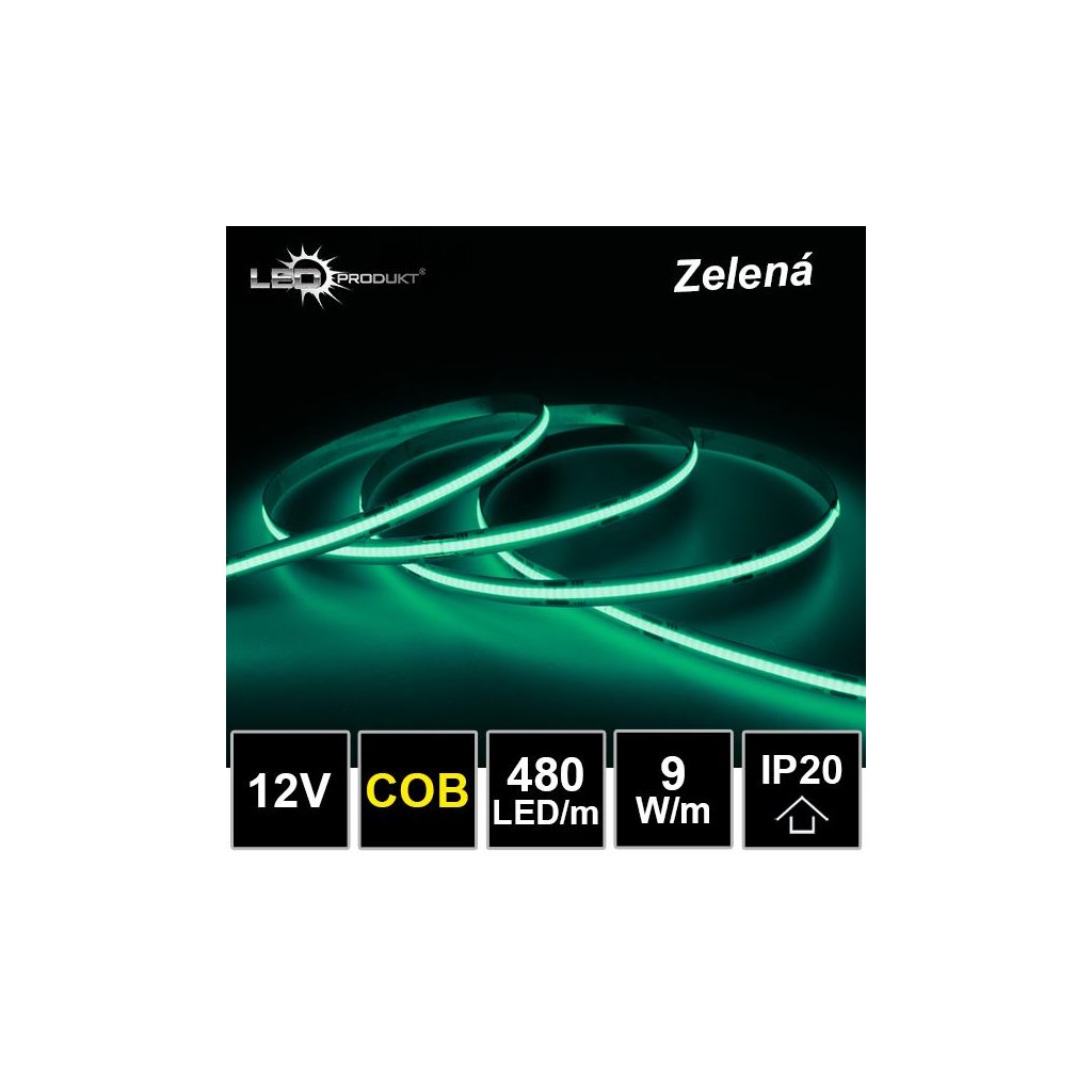 7291 5m led pasik 480led m cob 9w m zelena ip20 12v