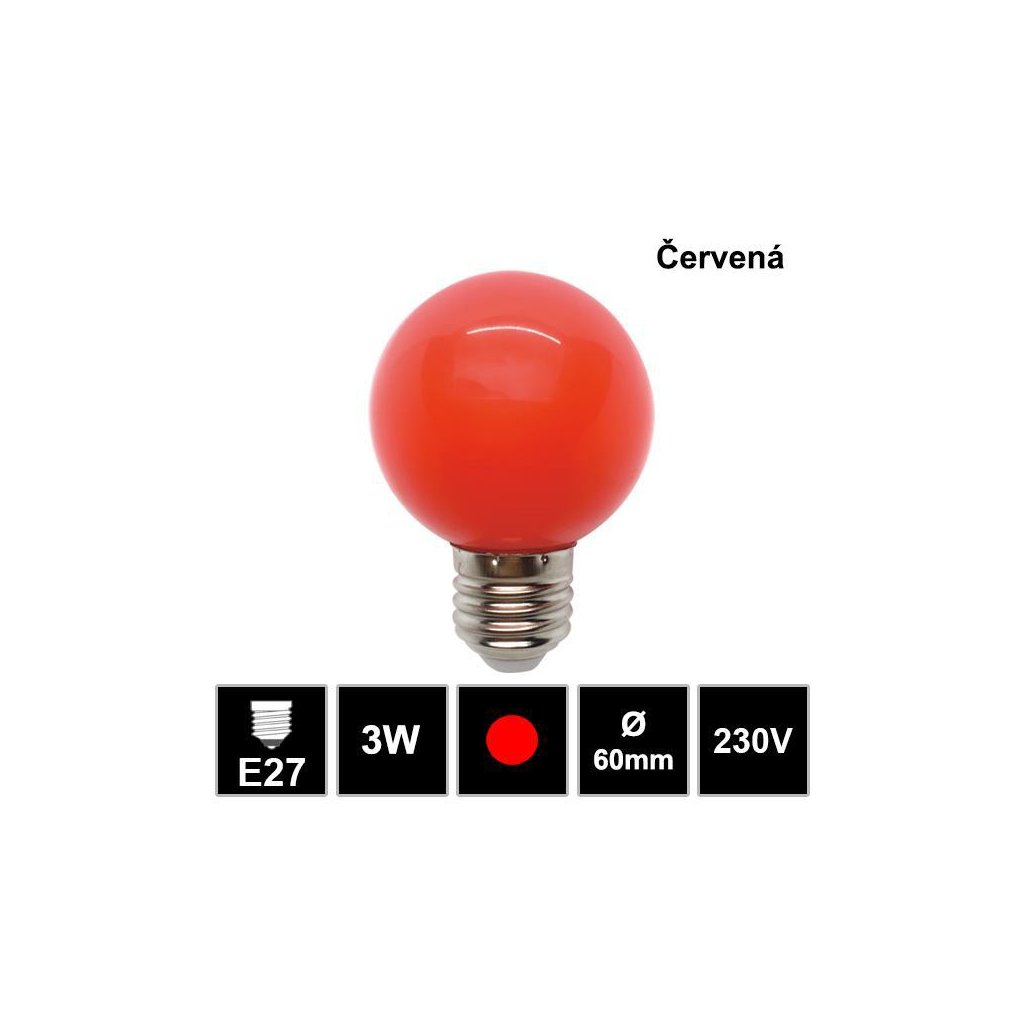 7309 led ziarovka e27 globe g45 3w cervena
