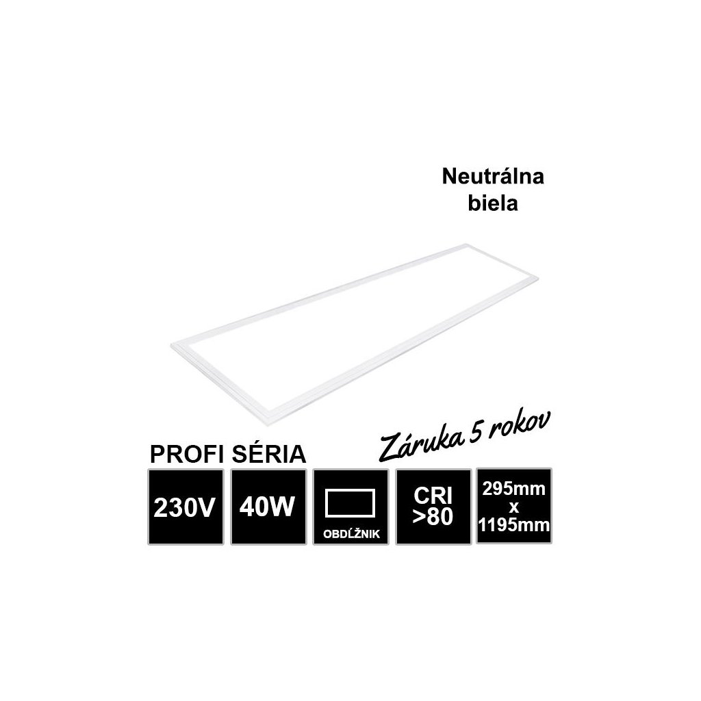 7684 led panel 40w 295x1195 mm neutralna biela zaruka 5 rokov