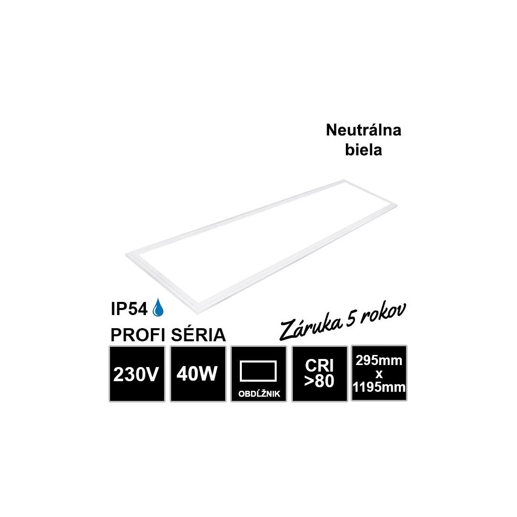 7687 led panel 40w 295x1195 mm neutralna biela ip54 zaruka 5 rokov