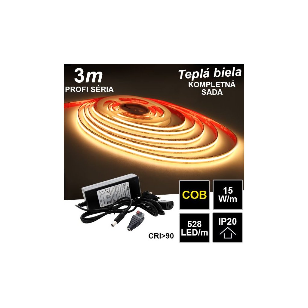 7816 3m profi cob 528led m ip20 24v tepla b kompletna sada