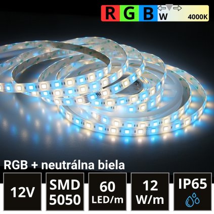 LED pásik 60LED/m SMD5050 12W/m IP65 RGB-NW (RGB+neutrálna biela) 12V