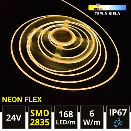 5m LED neon FLEX pásik 24V 10x4mm 6W/m IP67 teplá biela