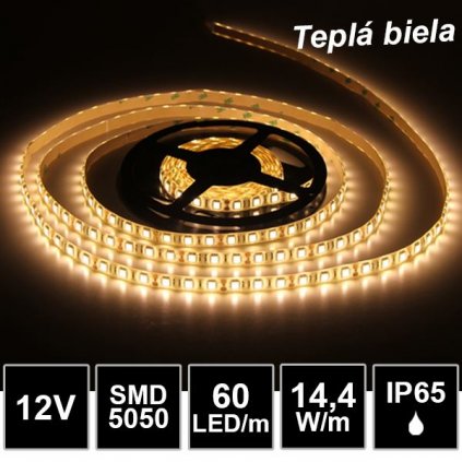 4618 5m led pasik 60led m vodeodolny smd5050 tepla biela ip65 12v