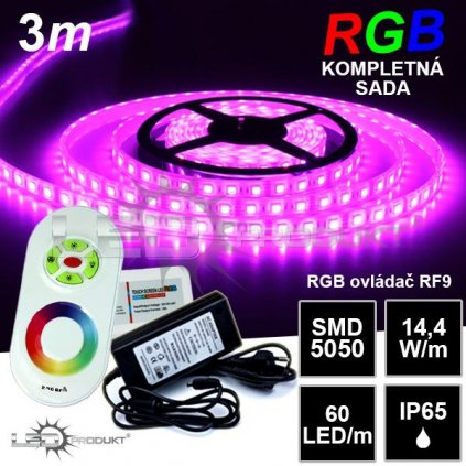 5143 3m ip65 vodeodolny 60led m rgb pasik rf9 dotyk komplet sada