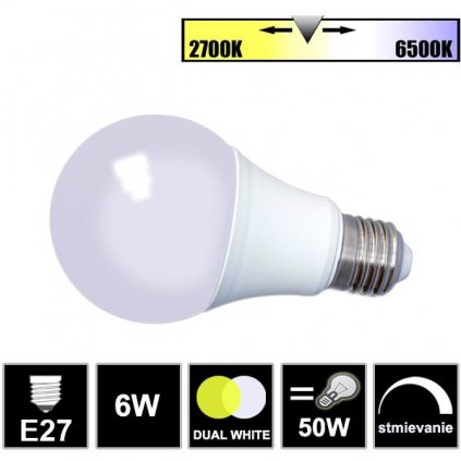 5206 led ziarovka 6w e27 dual white