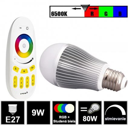 5221 led ziarovka 9w rgb cw rgb studena biela sada s ovladacom