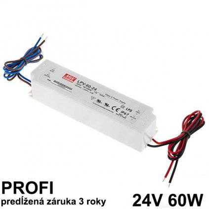 5356 led napajaci zdroj 60w 24v ip67 vodeodolny mean well zaruka 3 roky