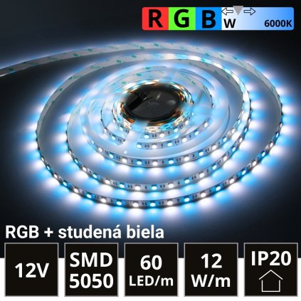 5m LED pásik 60LED/m SMD5050 12W/m IP20 RGB-CW (RGB+studená biela) 12V