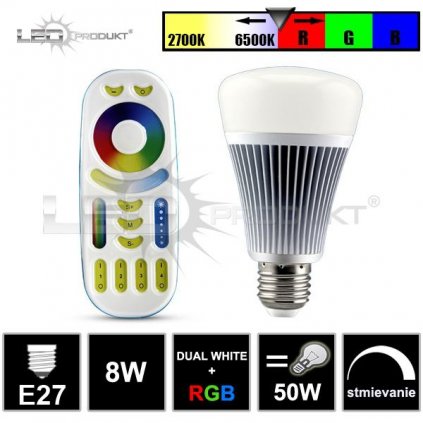 5608 led ziarovka 9w e27 dual white rgb sada s ovladacom