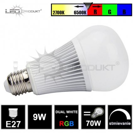 5611 led ziarovka 9w e27 dual white rgb