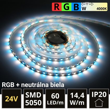5m PROFI LED pásik 60LED/m SMD5050 14,4W/m RGB-W (RGB+neutrálna biela) IP20 24V