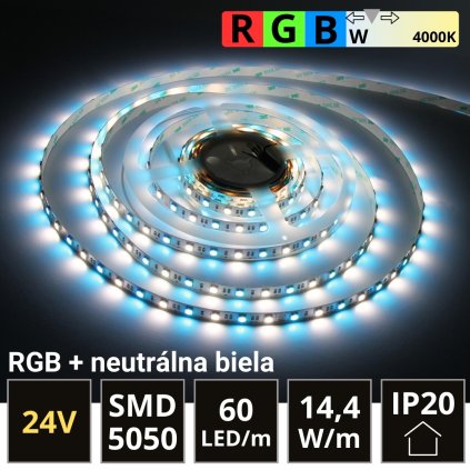 PROFI LED pásik 60LED/m SMD5050 14,4W/m RGB-W (RGB+neutrálna biela) IP20 24V