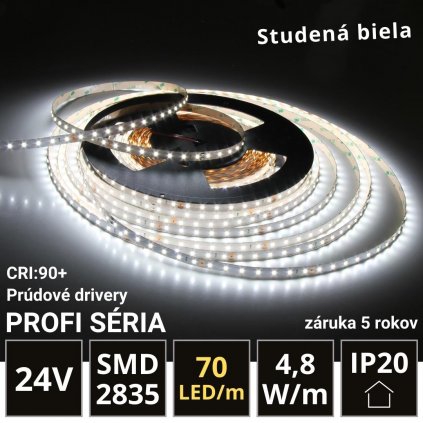 PROFI LED pásik 70LED/m SMD2835 4,8W/m prúd. driver studená biela IP20 24V