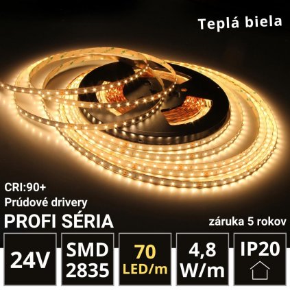 PROFI LED pásik 70LED/m SMD2835 4,8W/m prúd. driver teplá biela IP20 24V