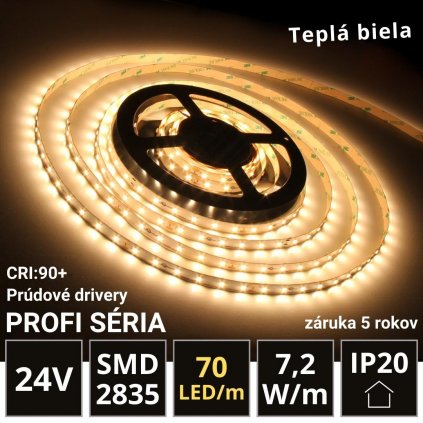 PROFI LED pásik 70LED/m SMD2835 7,2W/m prúd. driver teplá biela IP20 24V