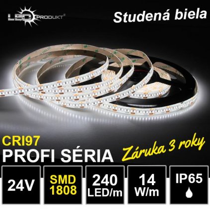 6676 5m profi led pasik 240led m smd1808 studena biela cri97 ip65 24v 14w m zaruka 3 roky