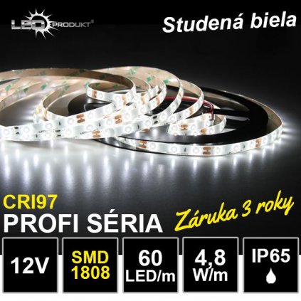 6694 5m profi led pasik 60led m smd1808 studena biela cri97 ip65 12v zaruka 3 roky