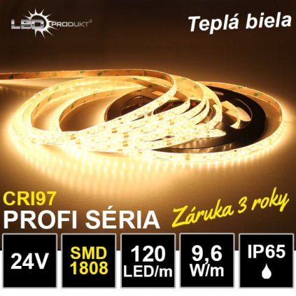 6775 5m profi led pasik 120led m smd1808 tepla biela cri97 ip65 24v zaruka 3 roky