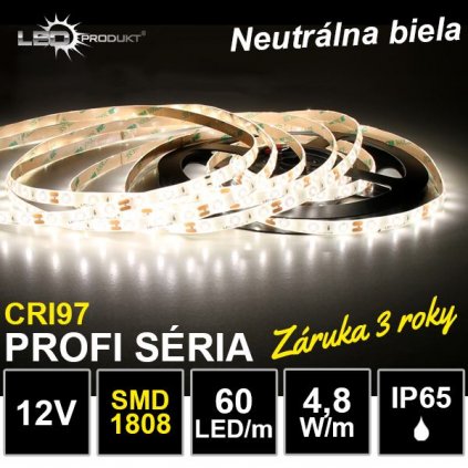 6817 profi led pasik 60led m smd1808 neutralna biela cri97 ip65 12v zaruka 3 roky