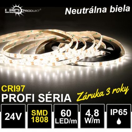 6853 profi led pasik 60led m smd1808 neutralna biela cri97 ip65 24v zaruka 3 roky