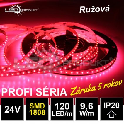 6922 5m profi led pasik 120led m smd1808 ruzovy ip20 24v zaruka 5 rokov