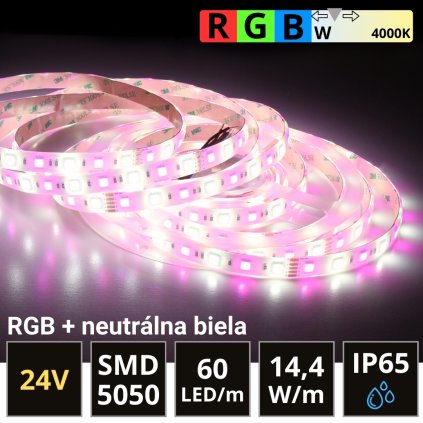 5m PROFI LED pásik 60LED/m SMD5050 14,4W/m RGB-W (RGB+neutrálna biela) IP65 24V