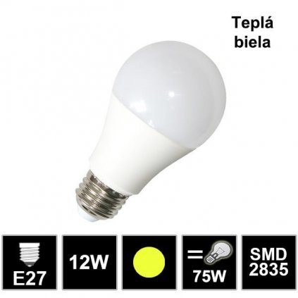 7123 led ziarovka e27 12w smd2835 tepla biela