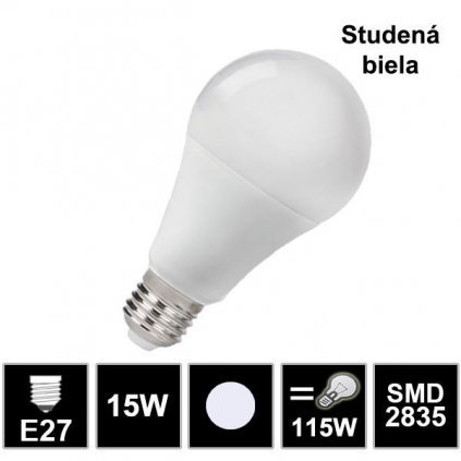 7126 led ziarovka e27 15w smd2835 studena biela