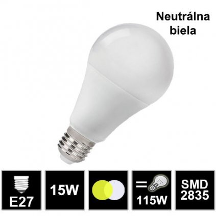 7129 led ziarovka e27 15w smd2835 neutralna biela