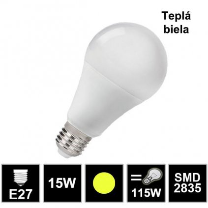 7132 led ziarovka e27 15w smd2835 tepla biela