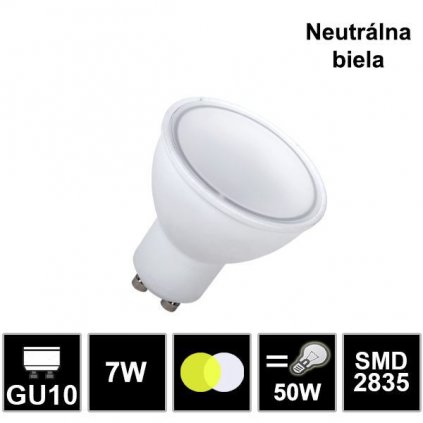 7168 led ziarovka gu10 7w smd2835 neutralna biela