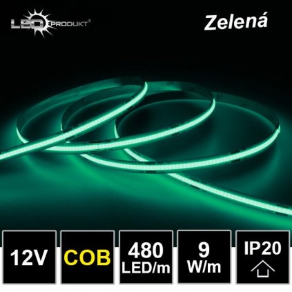 7291 5m led pasik 480led m cob 9w m zelena ip20 12v