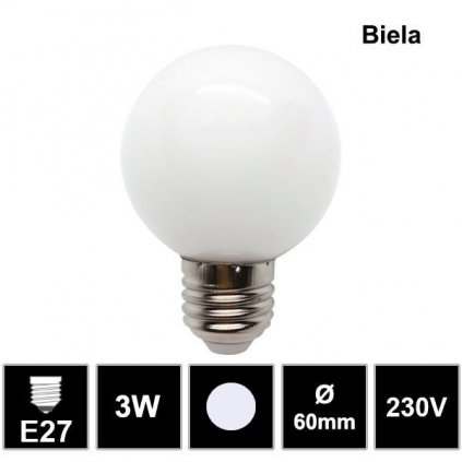 7321 led ziarovka e27 globe g45 3w biela