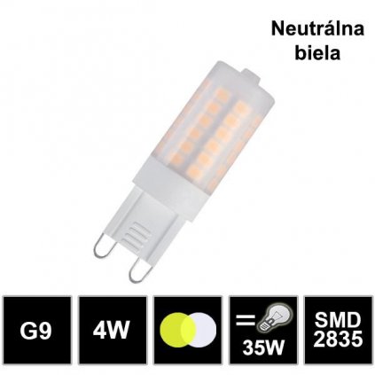 7372 led ziarovka g9 230v 4w neutralna biela