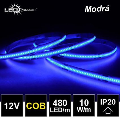 LED pásik 480LED/m COB 10W/m modrá IP20 12V