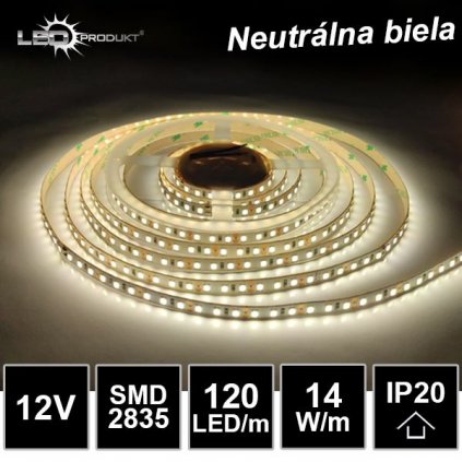 7522 5m led pasik 120led m smd2835 14w m neutralna biela ip20 12v