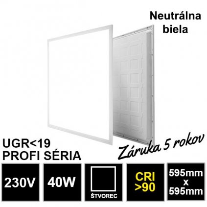 7777 led panel 40w 595x595 mm neutralna biela cri90 ugr19 zaruka 5 rokov