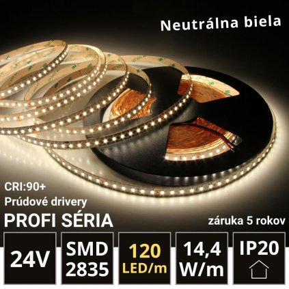 PROFI LED pásik 120LED/m SMD2835 14,4W/m prúd. driver neutrálna biela IP20 24V