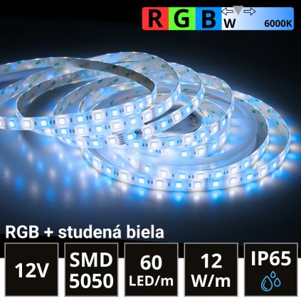 5m LED pásik 60LED/m SMD5050 12W/m IP65 RGB-CW (RGB+studená biela) 12V