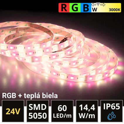 PROFI LED pásik 60LED/m SMD5050 14,4W/m RGB-W (RGB+teplá biela) IP65 24V