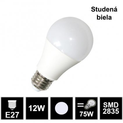 9376 led ziarovka e27 12w smd2835 studena biela